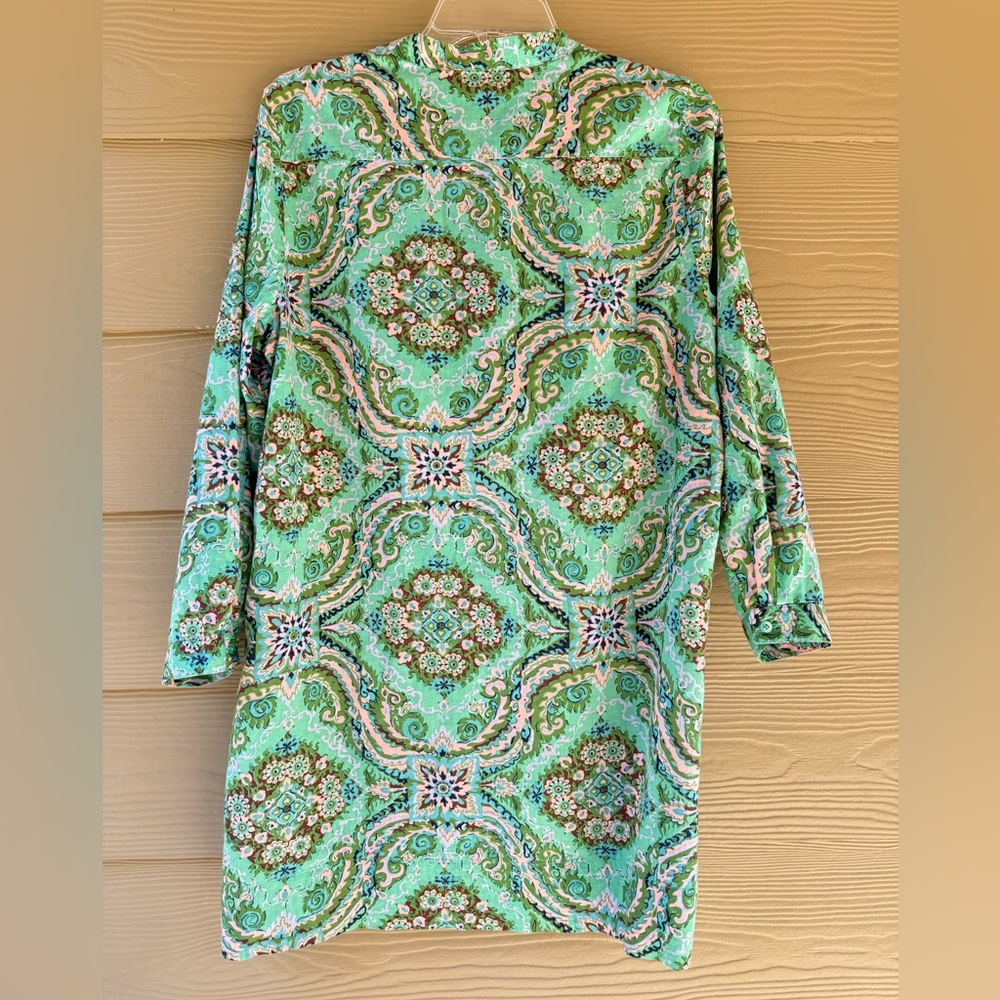 J Crew Tunic Mini Dress Green Paisley Beach Cover… - image 3